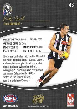 2014 Select AFL Honours Series 1 #43 Luke Ball Back